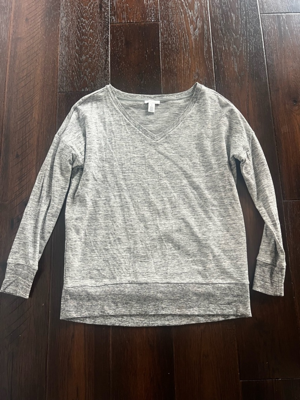 Women's Heather Gray oversized terry cotton and modal V-Neck drop shoulder sweat